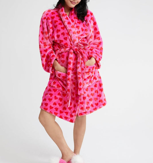 Women Christmas Plush Robe Holiday Graphic Fuzzy Bathrobe