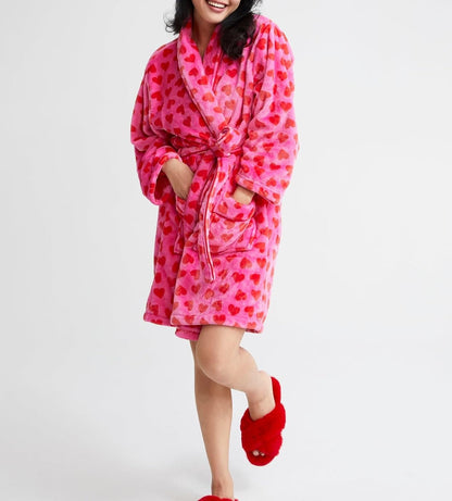 Women Christmas Plush Robe Holiday Graphic Fuzzy Bathrobe