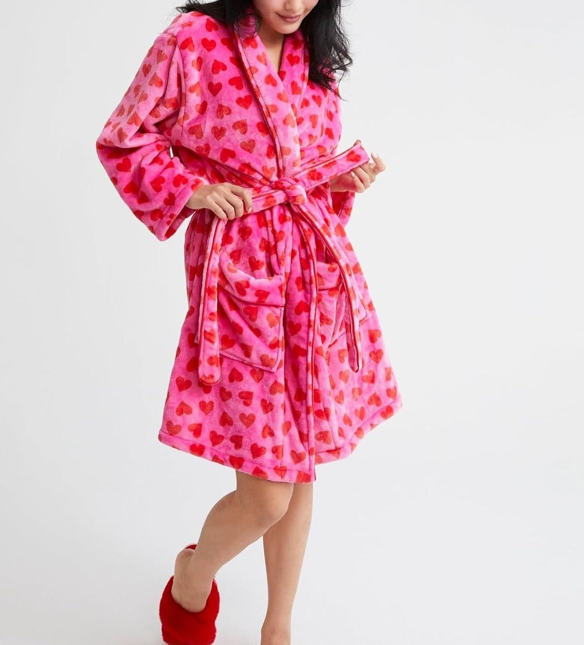 Women Christmas Plush Robe Holiday Graphic Fuzzy Bathrobe