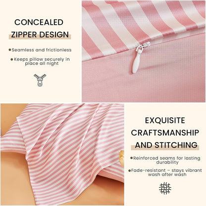 Mulberry Silk Pillowcase for Hair and Skin Health, Grade 6A+ Mulberry Silk Pillowcase with Hidden Zipper, Soft and Breathable, 1pc (Standard 20"x26", Pink White Stripes)