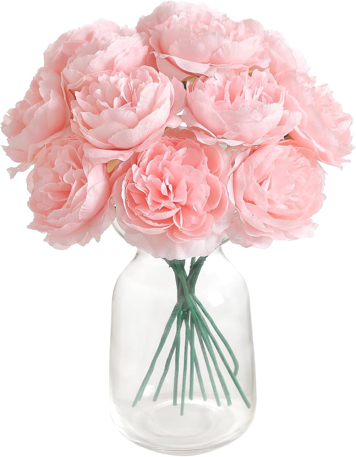 12 PCS Artificial Silk Pink Peony Flowers with Stems - 8 Inch Fake Peony Bouquet for Wedding, Home Decor, Office Table, Festival Gifts