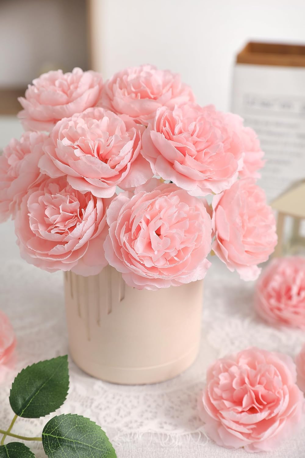 12 PCS Artificial Silk Pink Peony Flowers with Stems - 8 Inch Fake Peony Bouquet for Wedding, Home Decor, Office Table, Festival Gifts