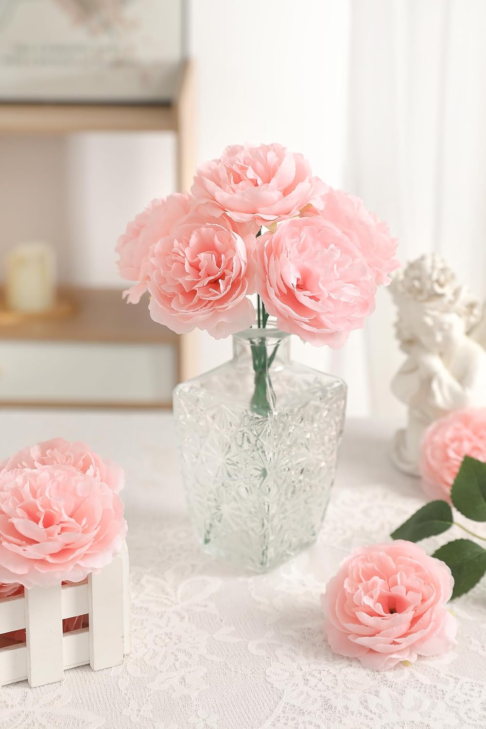 12 PCS Artificial Silk Pink Peony Flowers with Stems - 8 Inch Fake Peony Bouquet for Wedding, Home Decor, Office Table, Festival Gifts