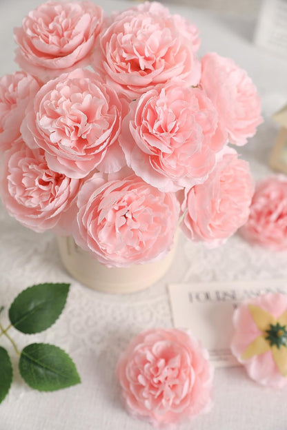 12 PCS Artificial Silk Pink Peony Flowers with Stems - 8 Inch Fake Peony Bouquet for Wedding, Home Decor, Office Table, Festival Gifts