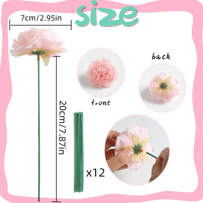 12 PCS Artificial Silk Pink Peony Flowers with Stems - 8 Inch Fake Peony Bouquet for Wedding, Home Decor, Office Table, Festival Gifts
