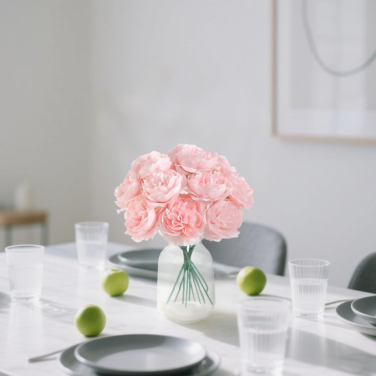 12 PCS Artificial Silk Pink Peony Flowers with Stems - 8 Inch Fake Peony Bouquet for Wedding, Home Decor, Office Table, Festival Gifts