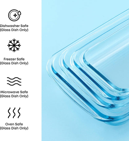 8-Piece Borosilicate Glass Oven Dishes with Blushy Pink Lids, Rectangle Deep Glass Baking Dish Set, Baking Pans for Lasagna Casserole Cake, Bakeware Set, Freezer to Oven Tray to Dishwasher