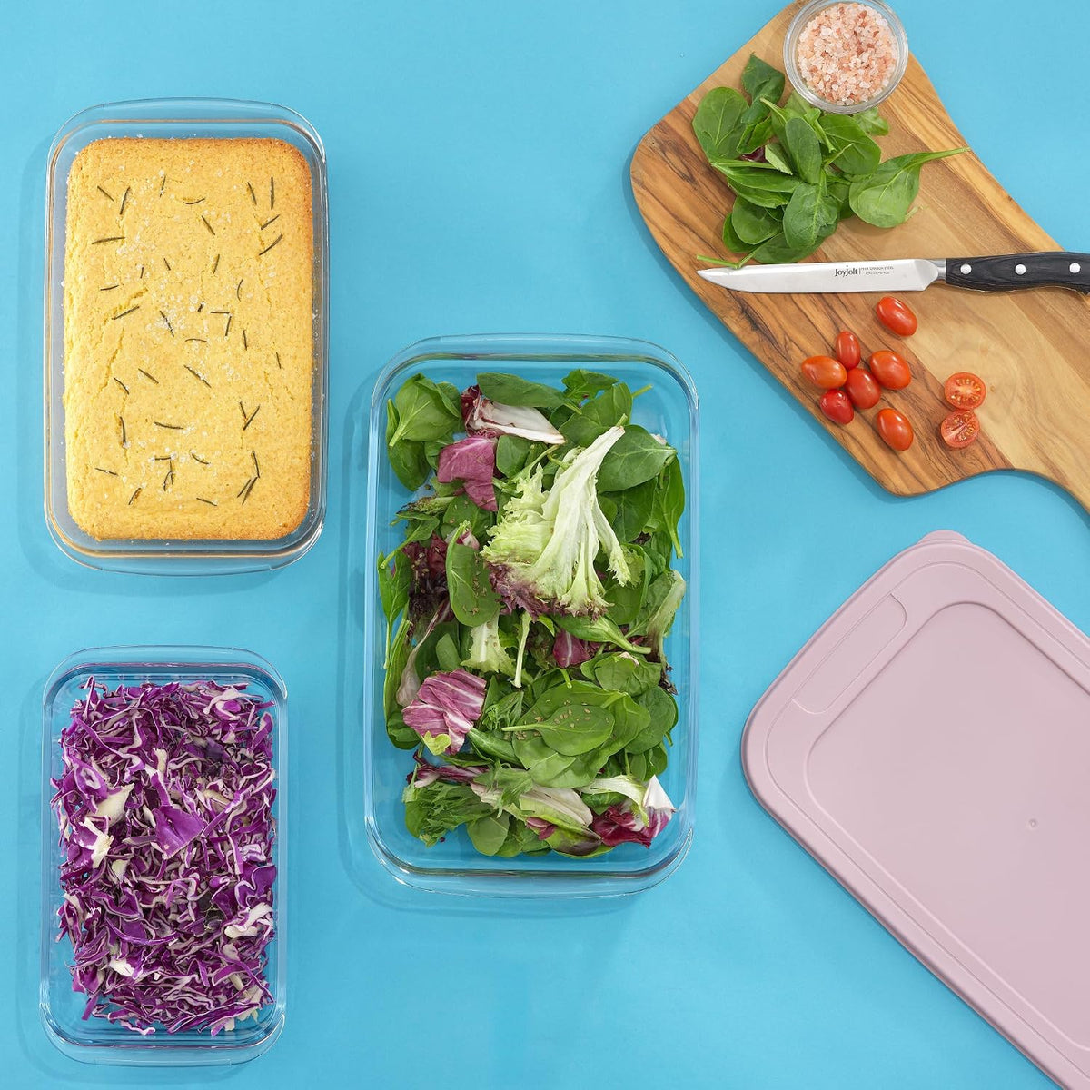 8-Piece Borosilicate Glass Oven Dishes with Blushy Pink Lids, Rectangle Deep Glass Baking Dish Set, Baking Pans for Lasagna Casserole Cake, Bakeware Set, Freezer to Oven Tray to Dishwasher