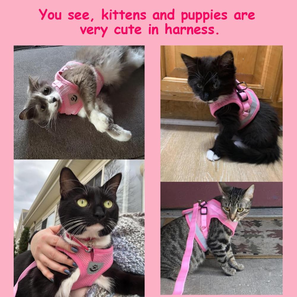 Cat Harness and Leash Set, Adjustable Step-in Reflective Soft Mesh Vest