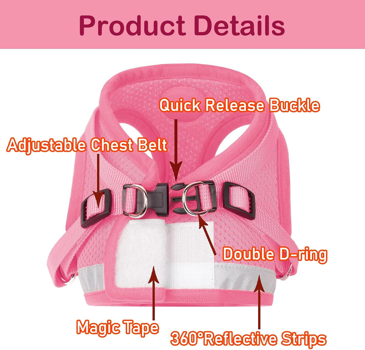 Cat Harness and Leash Set, Adjustable Step-in Reflective Soft Mesh Vest