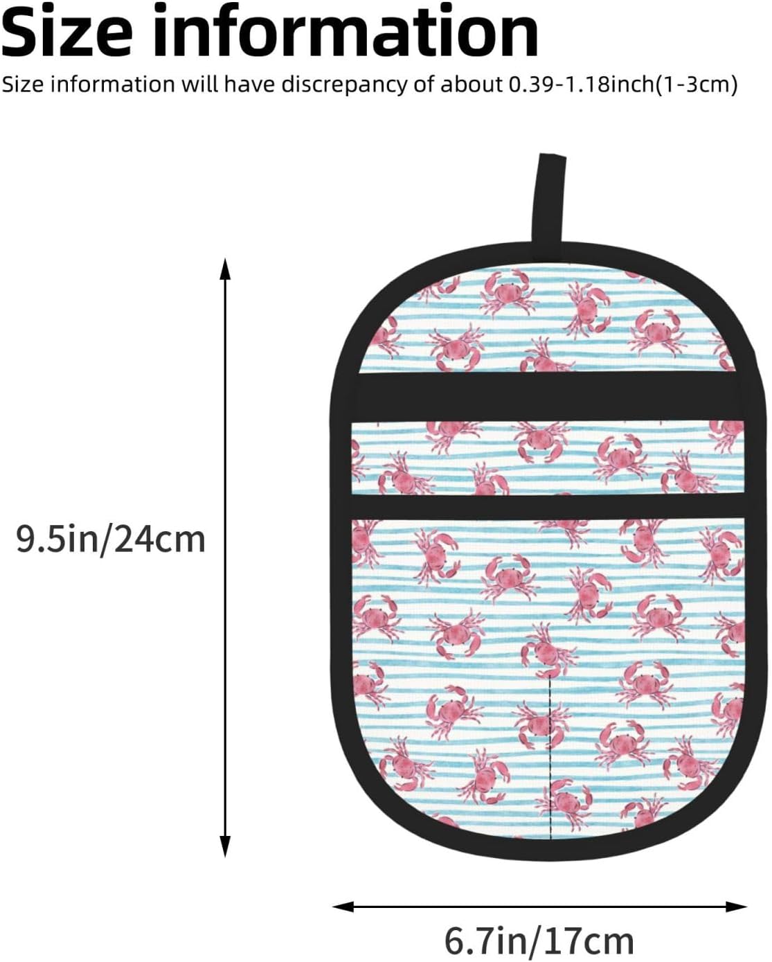 Pink Crab Blue White Stripes Pet Hair Removal Glove Dogs Hair Remover Glove Cats Fur Removal Tool with Hanging Loop for Couch 6.7X9.5 in
