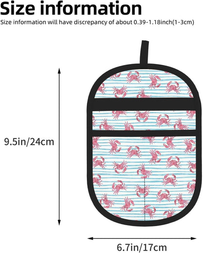 Pink Crab Blue White Stripes Pet Hair Removal Glove Dogs Hair Remover Glove Cats Fur Removal Tool with Hanging Loop for Couch 6.7X9.5 in