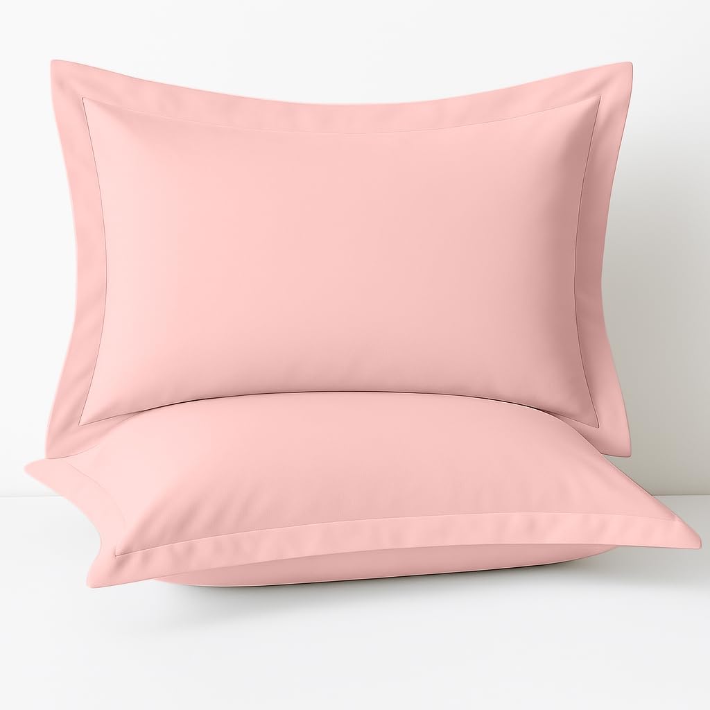 2 Pack Pillow Shams Standard Size 20x26 – 600 Thread Count 100% Organic Cotton Pink Pillow Covers with 2 Inch Flange, Soft & Smooth Premium Hotel-Quality Pillowcases Set of 2