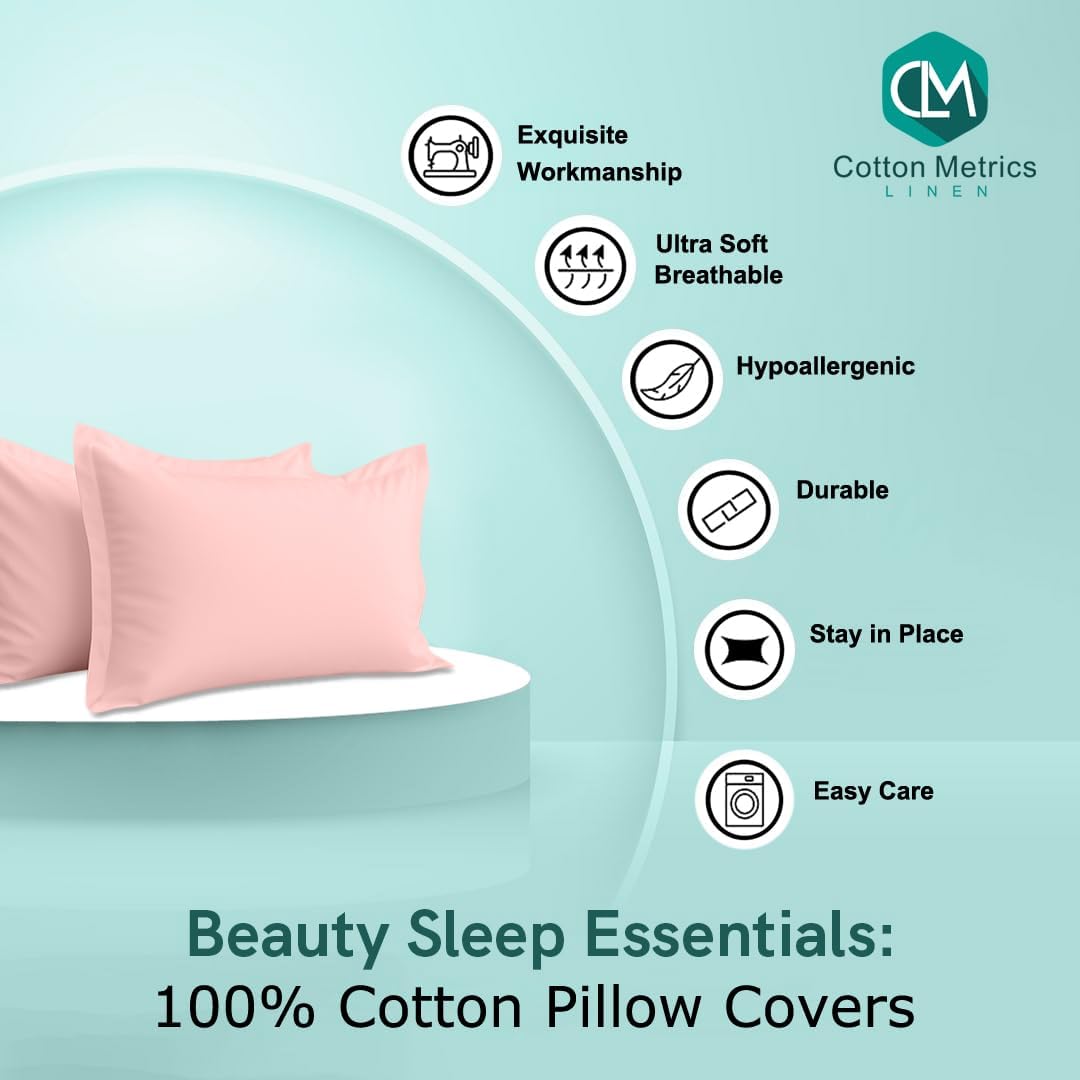 2 Pack Pillow Shams Standard Size 20x26 – 600 Thread Count 100% Organic Cotton Pink Pillow Covers with 2 Inch Flange, Soft & Smooth Premium Hotel-Quality Pillowcases Set of 2