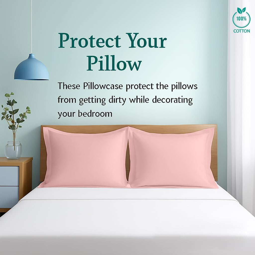2 Pack Pillow Shams Standard Size 20x26 – 600 Thread Count 100% Organic Cotton Pink Pillow Covers with 2 Inch Flange, Soft & Smooth Premium Hotel-Quality Pillowcases Set of 2