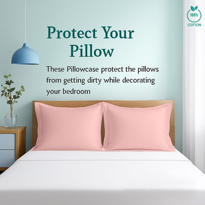 2 Pack Pillow Shams Standard Size 20x26 – 600 Thread Count 100% Organic Cotton Pink Pillow Covers with 2 Inch Flange, Soft & Smooth Premium Hotel-Quality Pillowcases Set of 2
