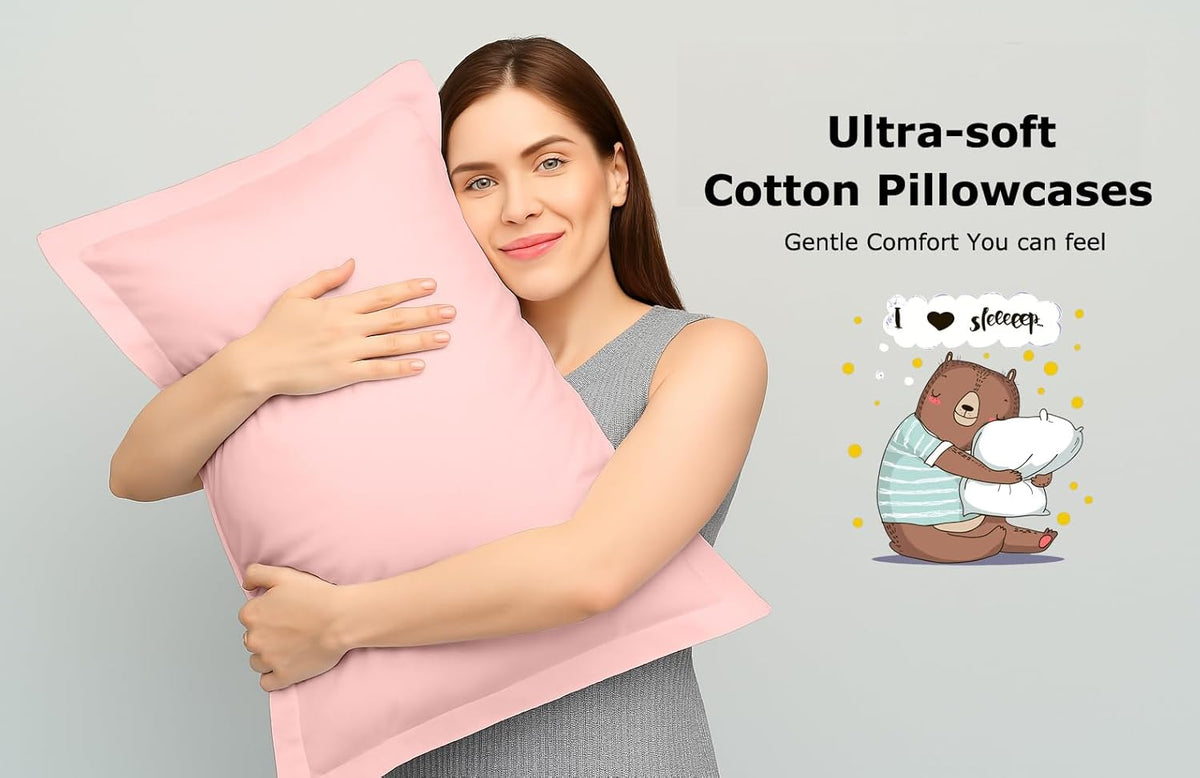2 Pack Pillow Shams Standard Size 20x26 – 600 Thread Count 100% Organic Cotton Pink Pillow Covers with 2 Inch Flange, Soft & Smooth Premium Hotel-Quality Pillowcases Set of 2