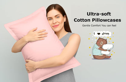 2 Pack Pillow Shams Standard Size 20x26 – 600 Thread Count 100% Organic Cotton Pink Pillow Covers with 2 Inch Flange, Soft & Smooth Premium Hotel-Quality Pillowcases Set of 2