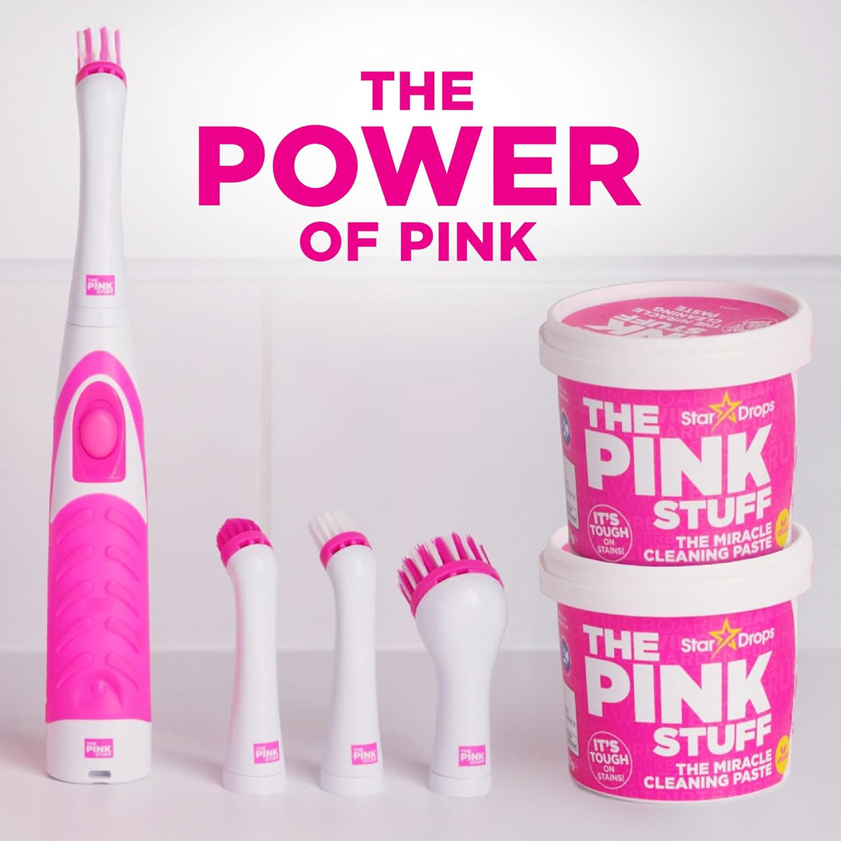 Stardrops - - The Miracle Scrubber Kit - 2 Tubs of The Miracle Cleaning Paste With Electric Scrubber Tool and 4 Cleaning Brush Heads, 6 Piece Set