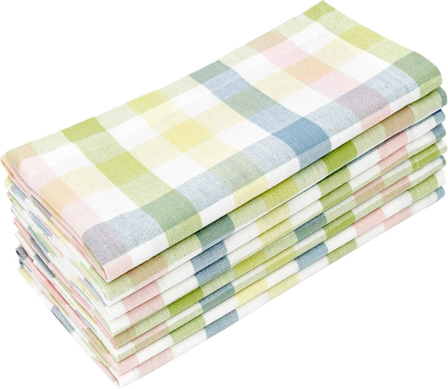 COTTON CRAFT Gingham Buffalo Plaid Check Napkins - Spring Easter Bunny Pastel Luncheon Dinner - Set of 8 - Pure Cotton - Reusable Washable - 17 x 17 inches - Yellow Multi Pastel
