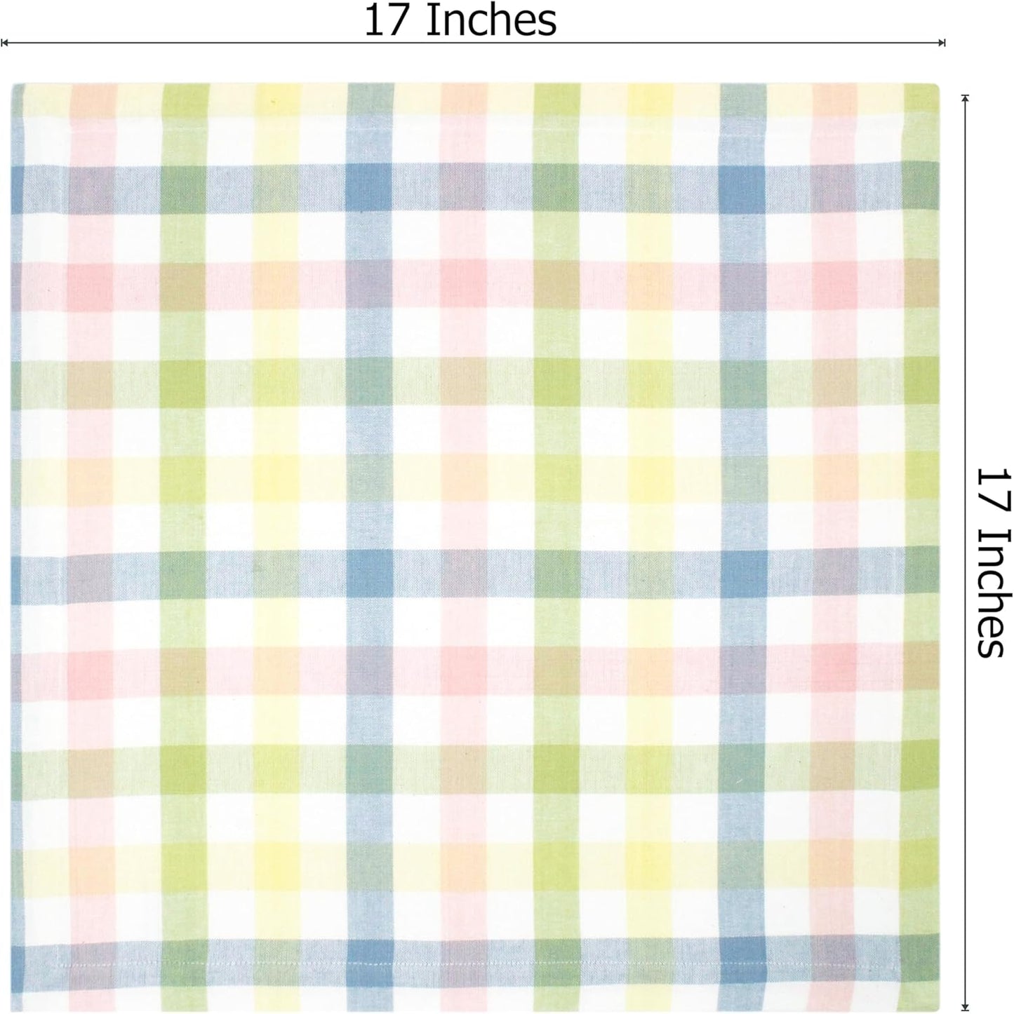 COTTON CRAFT Gingham Buffalo Plaid Check Napkins - Spring Easter Bunny Pastel Luncheon Dinner - Set of 8 - Pure Cotton - Reusable Washable - 17 x 17 inches - Yellow Multi Pastel