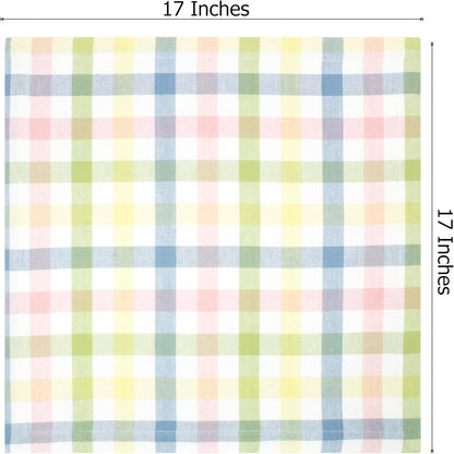 COTTON CRAFT Gingham Buffalo Plaid Check Napkins - Spring Easter Bunny Pastel Luncheon Dinner - Set of 8 - Pure Cotton - Reusable Washable - 17 x 17 inches - Yellow Multi Pastel