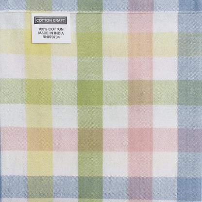 COTTON CRAFT Gingham Buffalo Plaid Check Napkins - Spring Easter Bunny Pastel Luncheon Dinner - Set of 8 - Pure Cotton - Reusable Washable - 17 x 17 inches - Yellow Multi Pastel