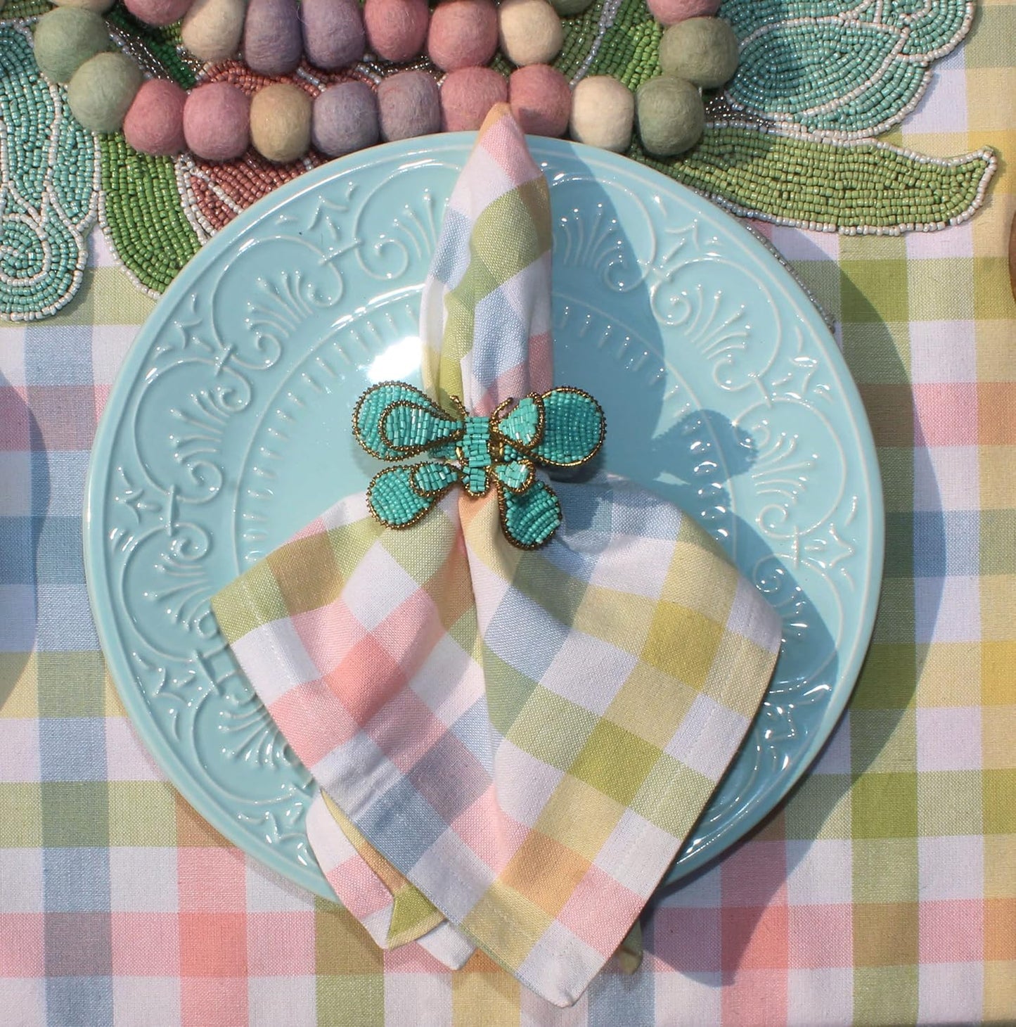 COTTON CRAFT Gingham Buffalo Plaid Check Napkins - Spring Easter Bunny Pastel Luncheon Dinner - Set of 8 - Pure Cotton - Reusable Washable - 17 x 17 inches - Yellow Multi Pastel