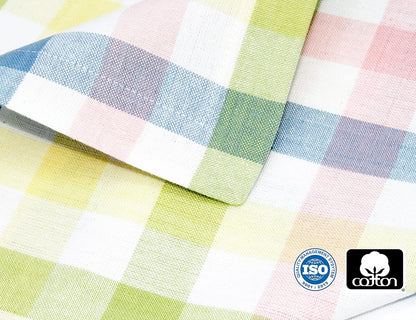 COTTON CRAFT Gingham Buffalo Plaid Check Napkins - Spring Easter Bunny Pastel Luncheon Dinner - Set of 8 - Pure Cotton - Reusable Washable - 17 x 17 inches - Yellow Multi Pastel