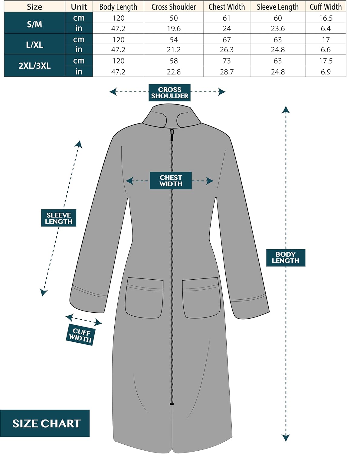 Womens Zip Up Robe with Pockets, Long Fleece Housecoat Bathrobe
