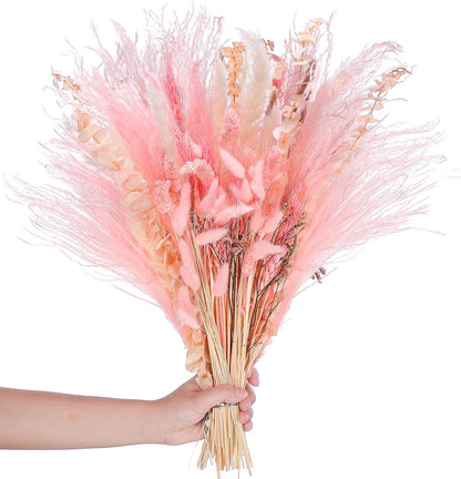 Thiccywoov 120 Pcs Pink Natural Dried Pampas Grass Fall Decor