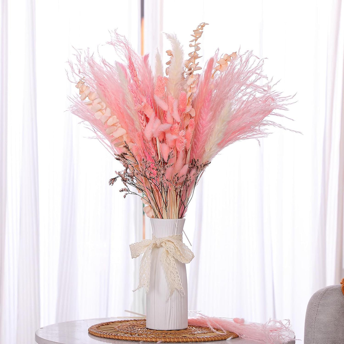 Thiccywoov 120 Pcs Pink Natural Dried Pampas Grass Fall Decor