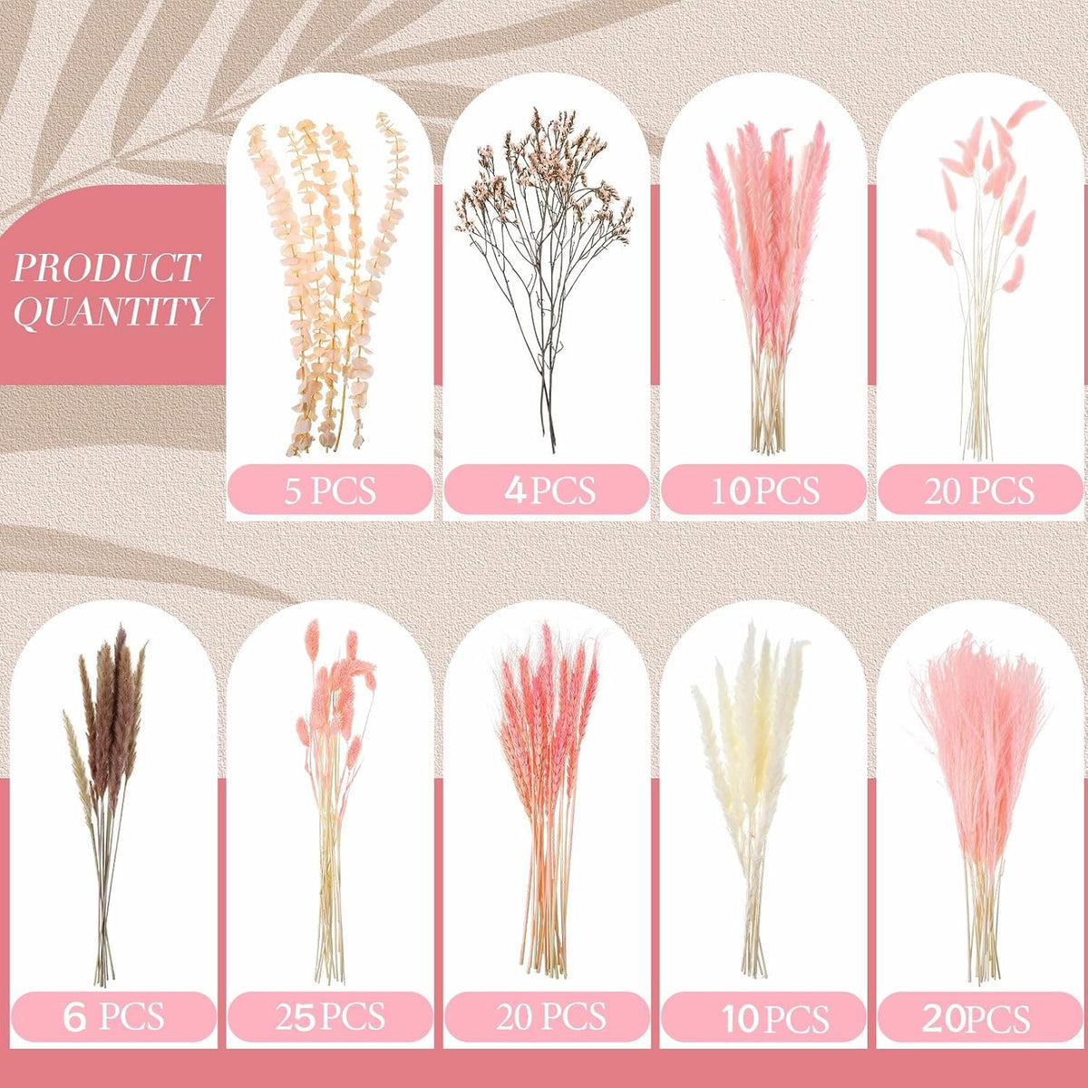Thiccywoov 120 Pcs Pink Natural Dried Pampas Grass Fall Decor