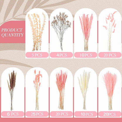 Thiccywoov 120 Pcs Pink Natural Dried Pampas Grass Fall Decor
