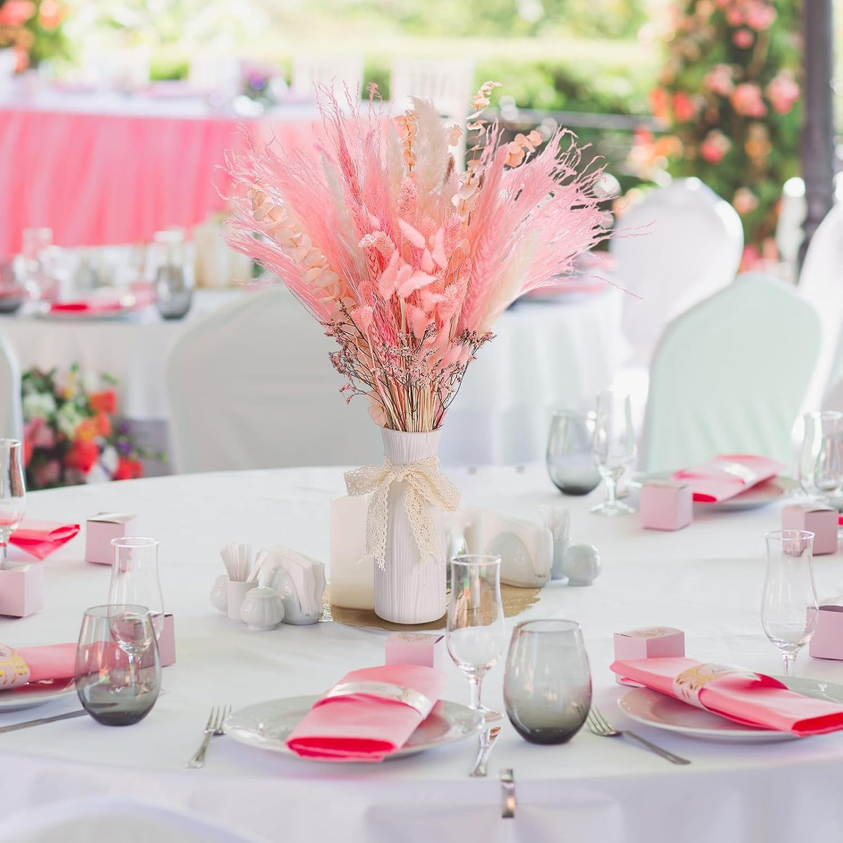 Thiccywoov 120 Pcs Pink Natural Dried Pampas Grass Fall Decor