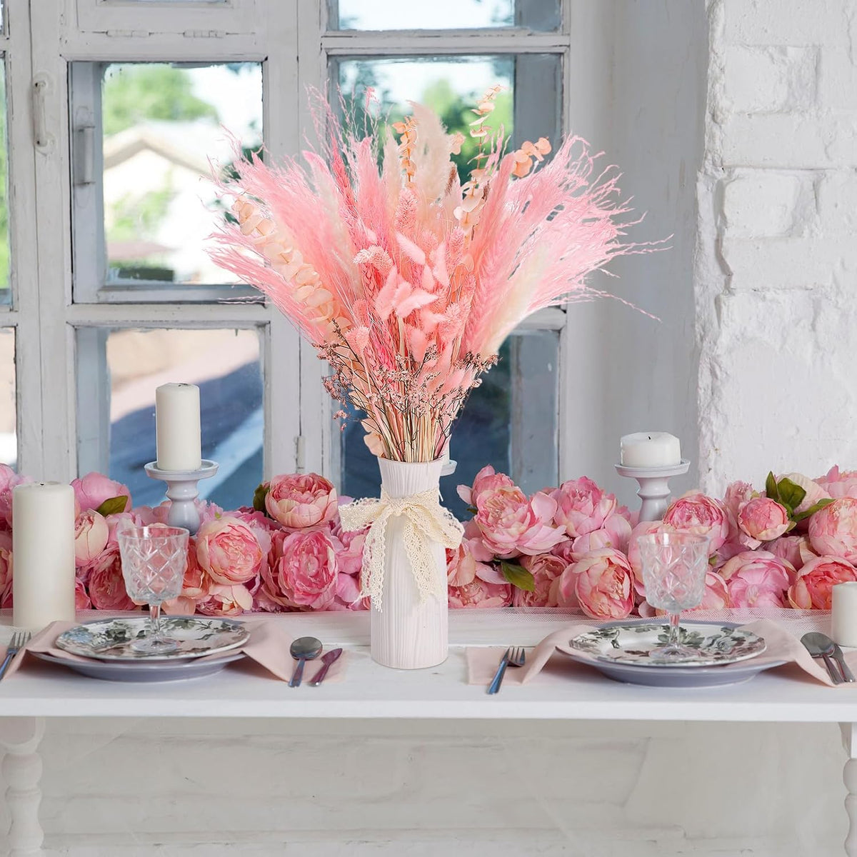 Thiccywoov 120 Pcs Pink Natural Dried Pampas Grass Fall Decor