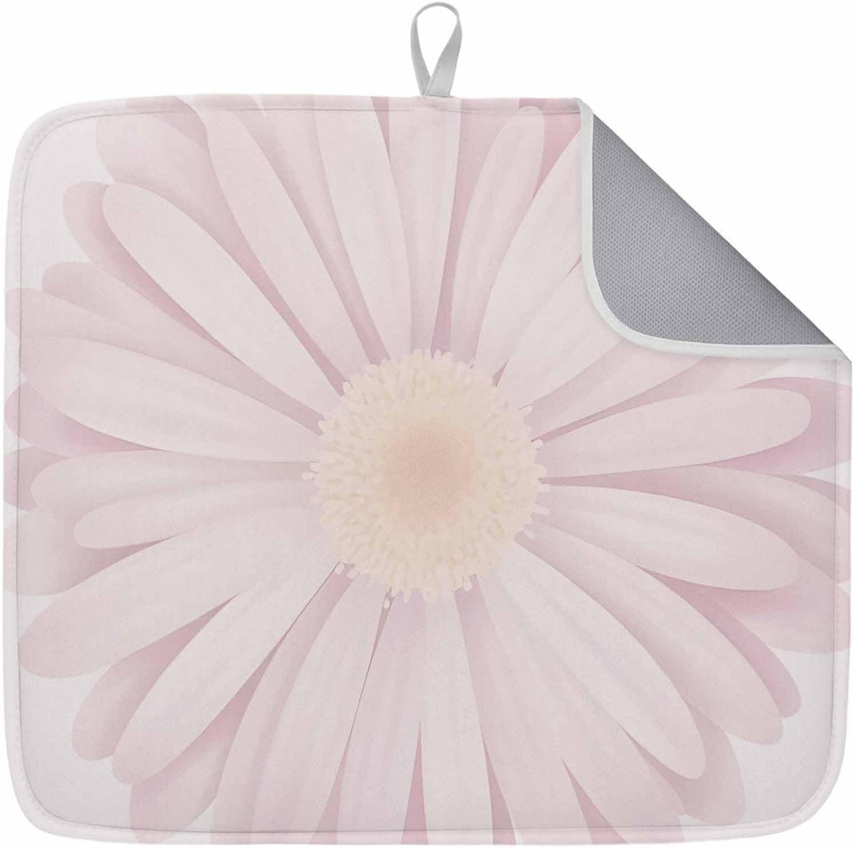 Light Pink Flower Dish Drying Mat 1 Pack, Chrysanthemum Floral Spring Plant Absorbent Heat Insulating Kitchen Drying Pad Drainer Mats for Sink Counter Dishes 16 X 18 Inch