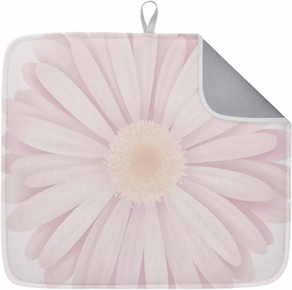 Light Pink Flower Dish Drying Mat 1 Pack, Chrysanthemum Floral Spring Plant Absorbent Heat Insulating Kitchen Drying Pad Drainer Mats for Sink Counter Dishes 16 X 18 Inch