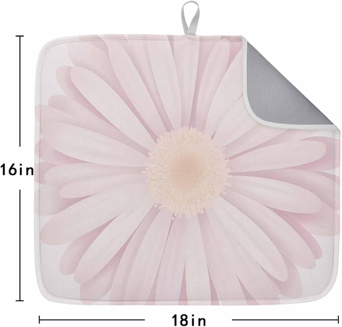 Light Pink Flower Dish Drying Mat 1 Pack, Chrysanthemum Floral Spring Plant Absorbent Heat Insulating Kitchen Drying Pad Drainer Mats for Sink Counter Dishes 16 X 18 Inch