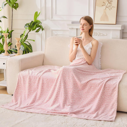 Leopard Print Blanket Fleece Throw for Bed Sofa Travel and Camping, Super Soft Cozy Fluffy Plush Cheetah Print Blanket for All Seasons 50"x60" (Light Pink)
