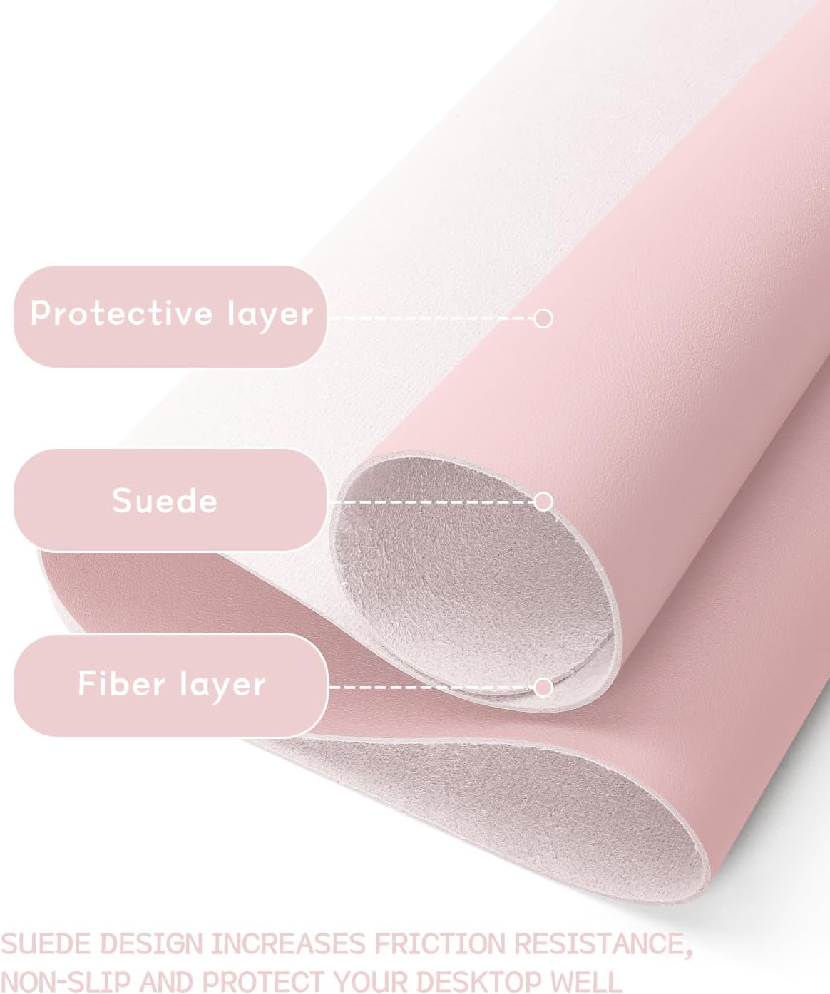 Non-Slip Leather Desk Pad, Waterproof Laptop Computer Desk Keyboard Mat, Table Protector Blotter Mat, Large Mouse Pad for Office/Work/Home/Decor(Pink, 23.6" x 13.7")