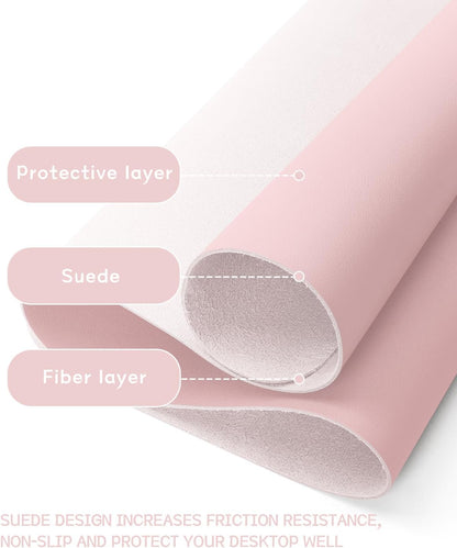Non-Slip Leather Desk Pad, Waterproof Laptop Computer Desk Keyboard Mat, Table Protector Blotter Mat, Large Mouse Pad for Office/Work/Home/Decor(Pink, 23.6" x 13.7")