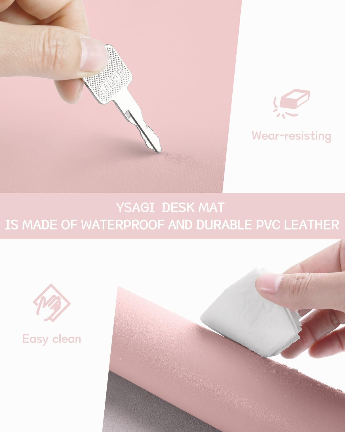 Non-Slip Leather Desk Pad, Waterproof Laptop Computer Desk Keyboard Mat, Table Protector Blotter Mat, Large Mouse Pad for Office/Work/Home/Decor(Pink, 23.6" x 13.7")