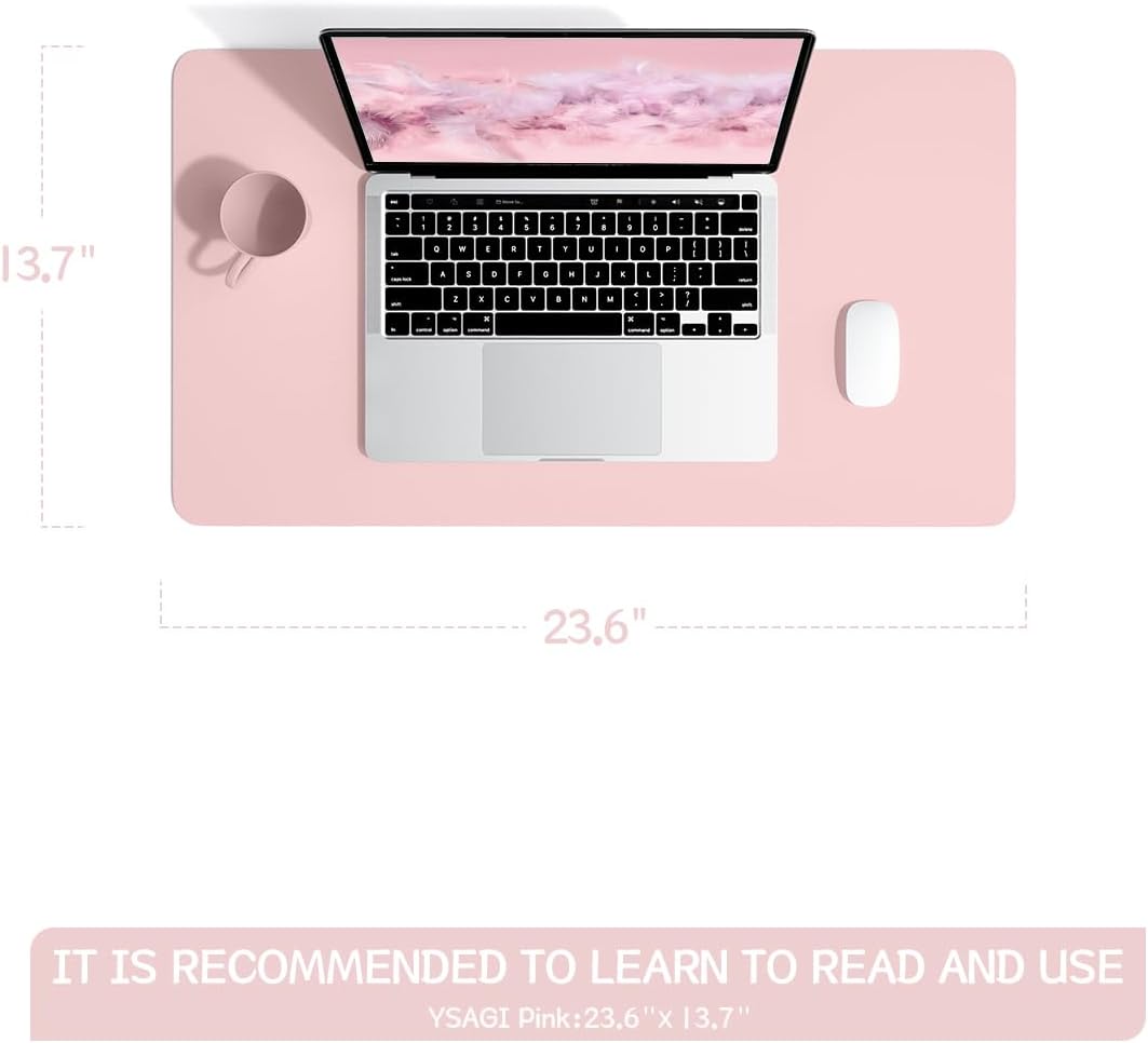 Non-Slip Leather Desk Pad, Waterproof Laptop Computer Desk Keyboard Mat, Table Protector Blotter Mat, Large Mouse Pad for Office/Work/Home/Decor(Pink, 23.6" x 13.7")