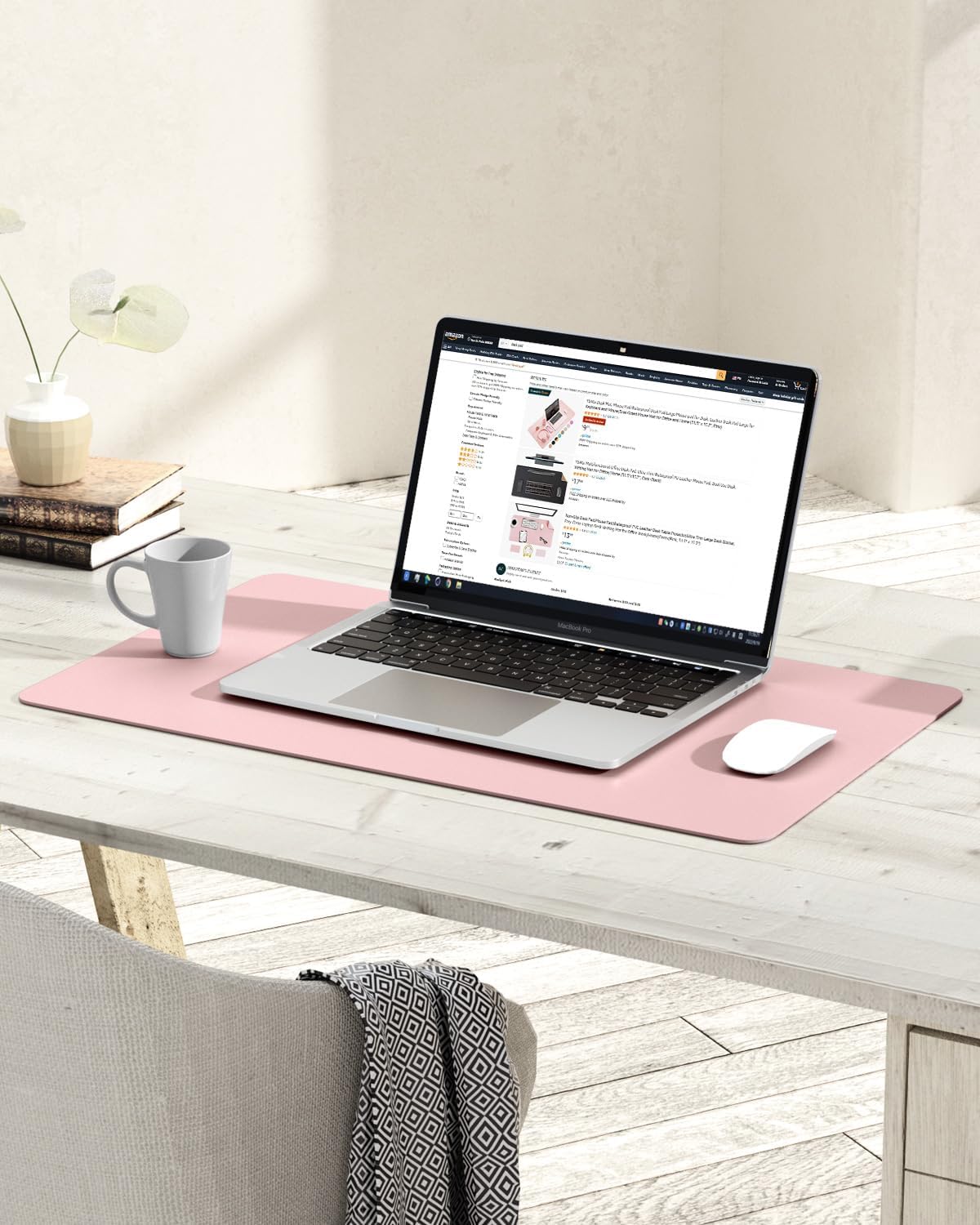 Non-Slip Leather Desk Pad, Waterproof Laptop Computer Desk Keyboard Mat, Table Protector Blotter Mat, Large Mouse Pad for Office/Work/Home/Decor(Pink, 23.6" x 13.7")