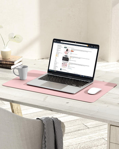 Non-Slip Leather Desk Pad, Waterproof Laptop Computer Desk Keyboard Mat, Table Protector Blotter Mat, Large Mouse Pad for Office/Work/Home/Decor(Pink, 23.6" x 13.7")