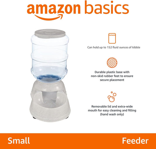 Amazon Basics Gravity Pet Food Feeder for Dogs and Cats, Easy to Clean, Easy to Fill, Removable Lid, 152fl.oz Capacity, Small