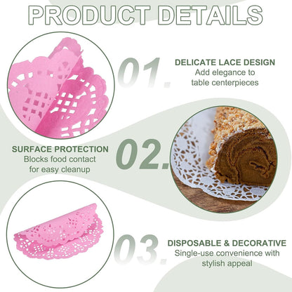 Paper Doilies, Paper Lace Doilies Disposable Round Modern Decorative Placemats Bulk, 5.5 Inch Fit for Cakes Desserts Crafts Baked Grilled Fried Food Tableware (150 Pack, Pink)