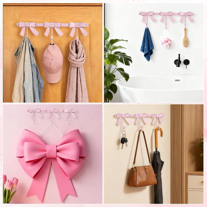 Pink Bow Hooks Gold Bow Wall Hook, 3 Bow Knot Coat Hooks Metal Bowknot Towel Hooks Door Hanger Holder for Wedding Bathroom Bags Coats Hats Coffee Mugs Room Kitchen Decor (Pink-BB)