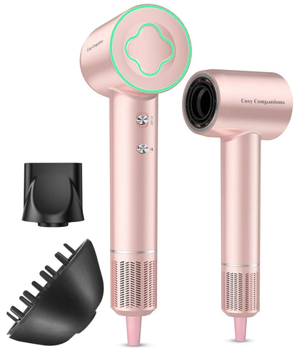 High-Speed Ionic Hair Dryer, 150000 RPM Brushless Motor for 2-5 Min Fast Drying, Low Noise Blow Dryer Reduces Frizz & Heat Damage, Lightweight Hair Dryer with Diffuser & Nozzle, Pink